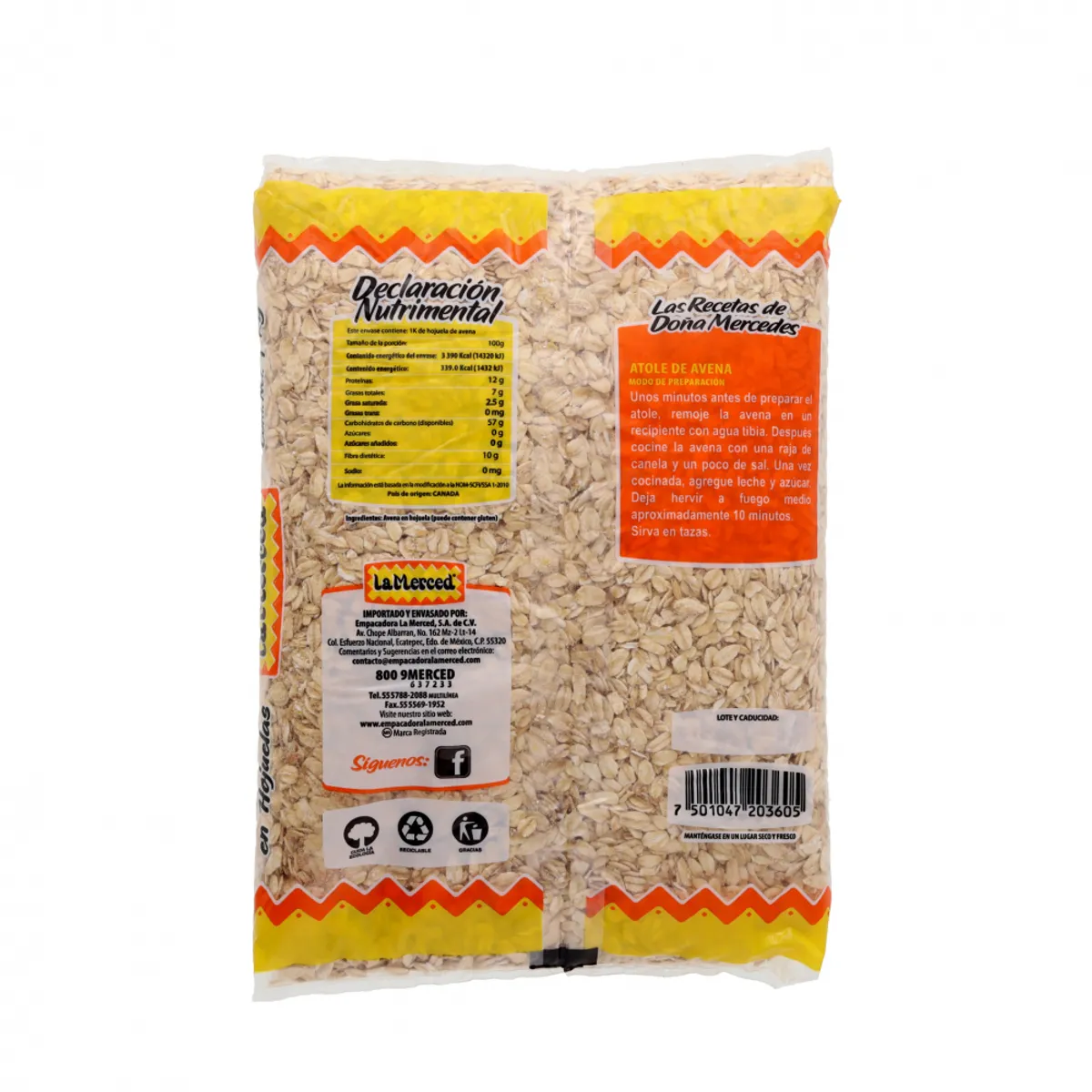 Avena en hojuelas La Merced(2.2 lb/1 Kg)